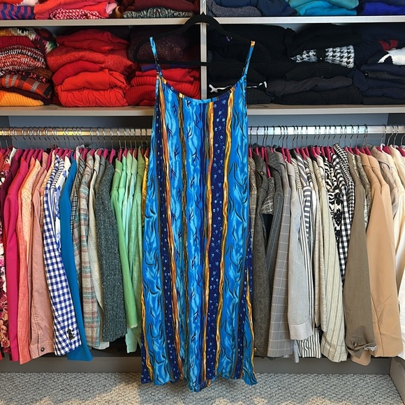 Mandy turquoise/brown print sleeveless midi dress size S/M - Picture 3 of 3